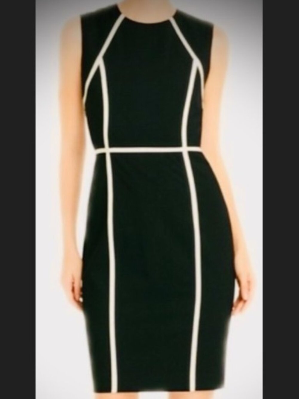 Calvin Klein Black White Geometric Piped Sheath Dress Size 8P Petite Colorblock